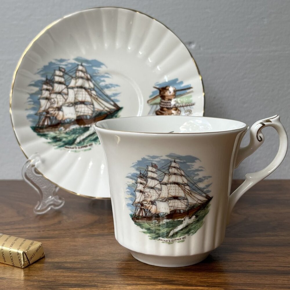 Newhall English Fine Bone China Tea Cup & Saucer MacKay's Clipper 1851 Sailboat - Picture 2 of 16